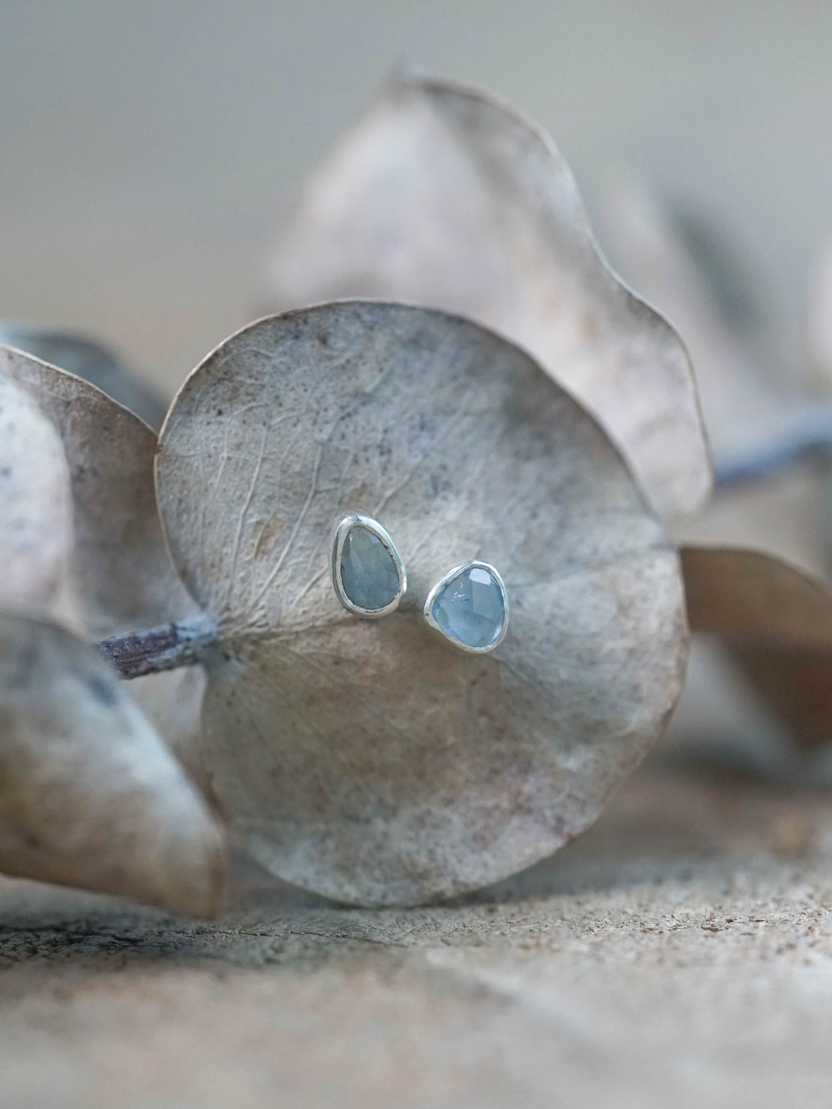 Rose Cut Blue Sapphire Earrings