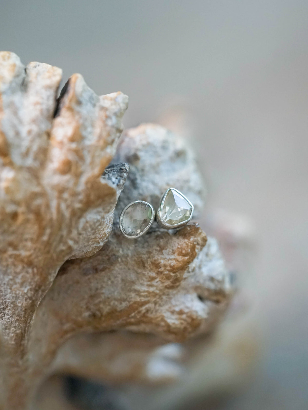 Rose Cut Diamond Earrings in Sterling Silver