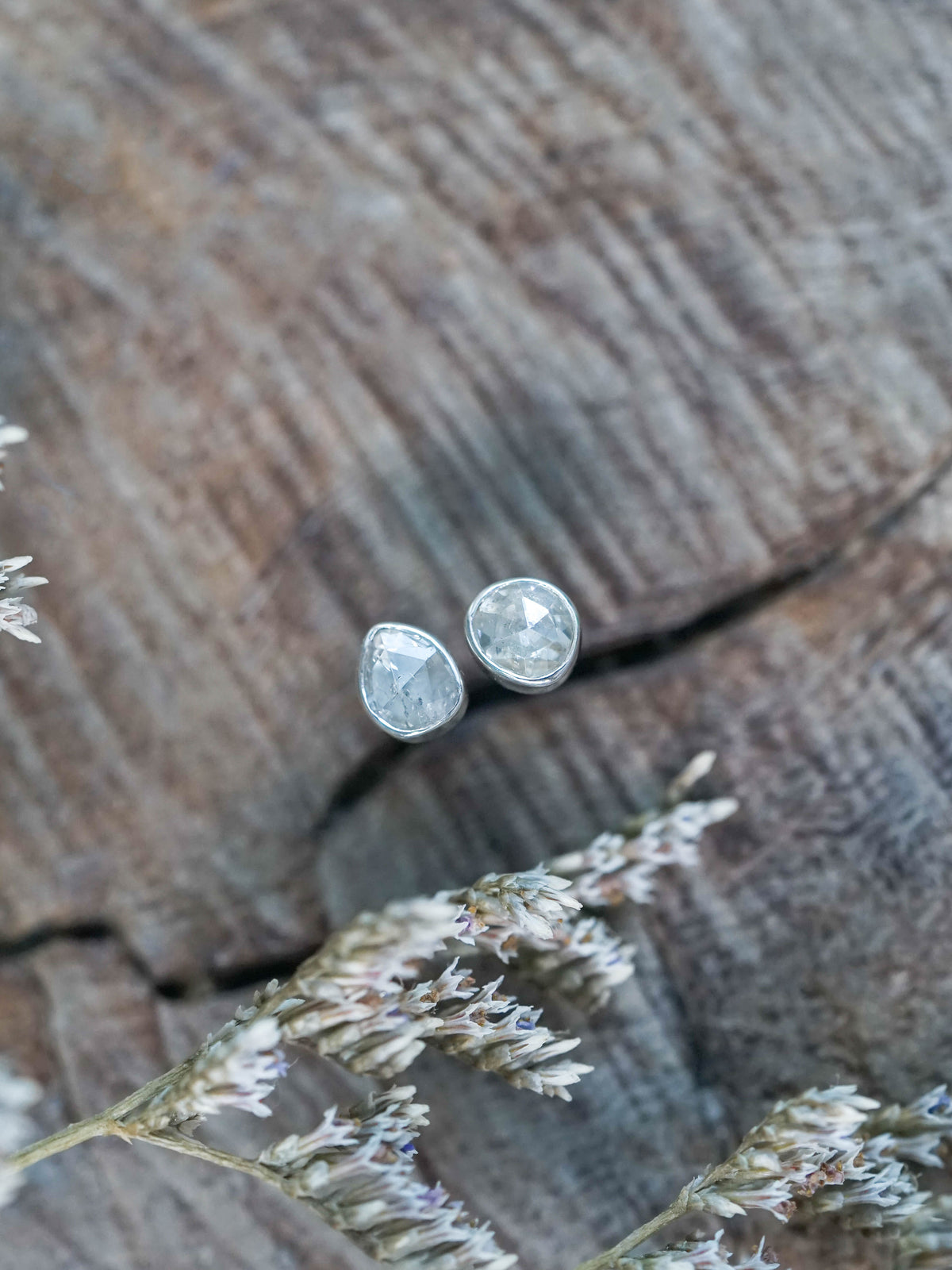 Rose Cut Diamond Earrings in Sterling Silver