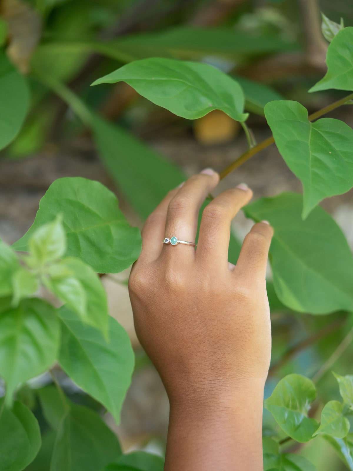 Rose Cut Emerald and Moonstone Ring - Gardens of the Sun | Ethical Jewelry