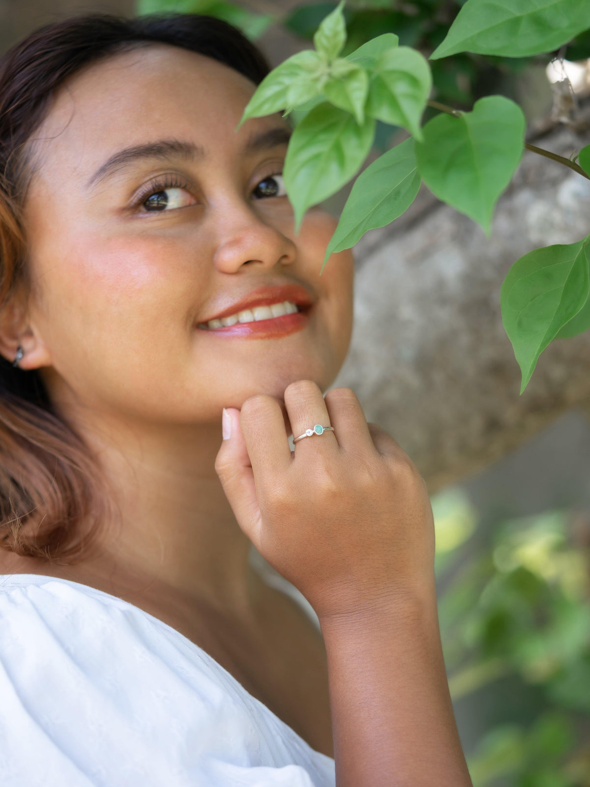 Rose Cut Emerald and Moonstone Ring - Gardens of the Sun | Ethical Jewelry