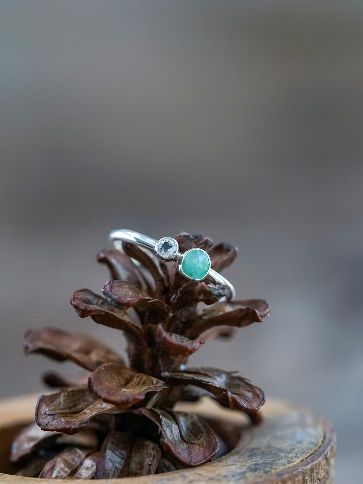 Rose Cut Emerald and Moonstone Ring - Gardens of the Sun | Ethical Jewelry