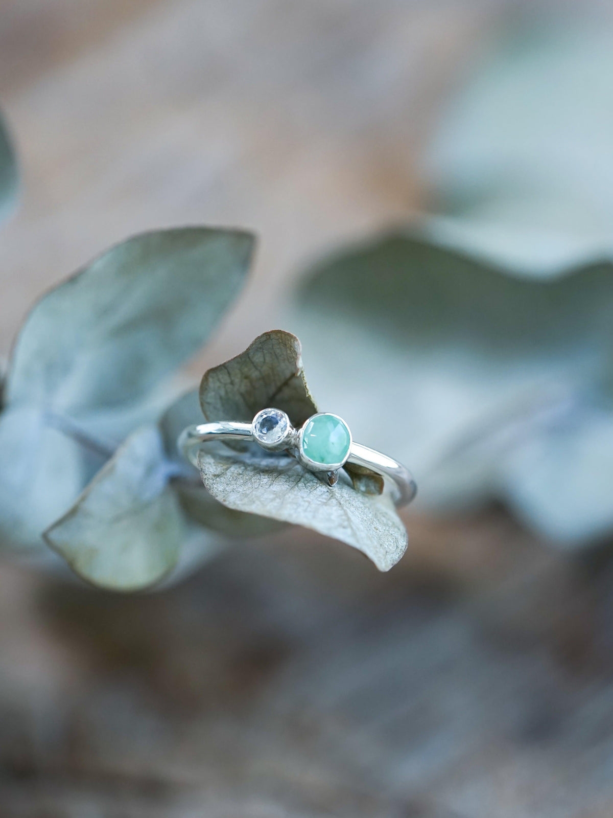 Rose Cut Emerald and Moonstone Ring - Gardens of the Sun | Ethical Jewelry