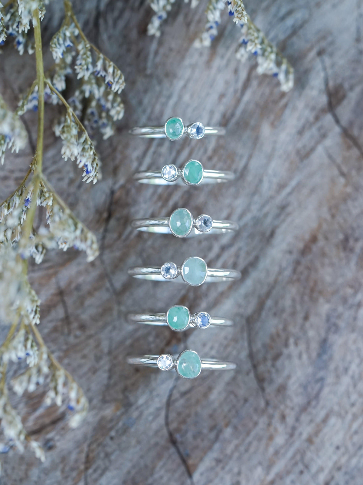 Rose Cut Emerald and Moonstone Ring - Gardens of the Sun | Ethical Jewelry
