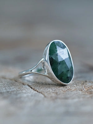 Rose Cut Emerald Ring in Sterling Silver
