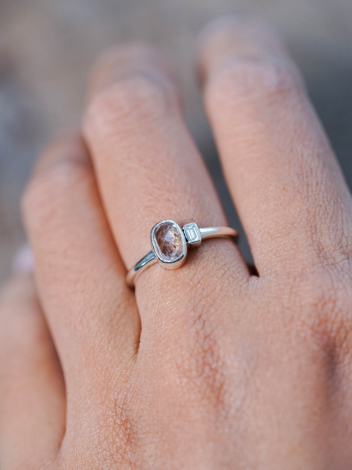 Rose Cut Montana Sapphire and Diamond Ring