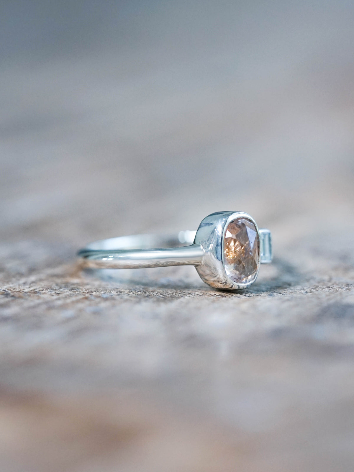 Rose Cut Montana Sapphire and Diamond Ring