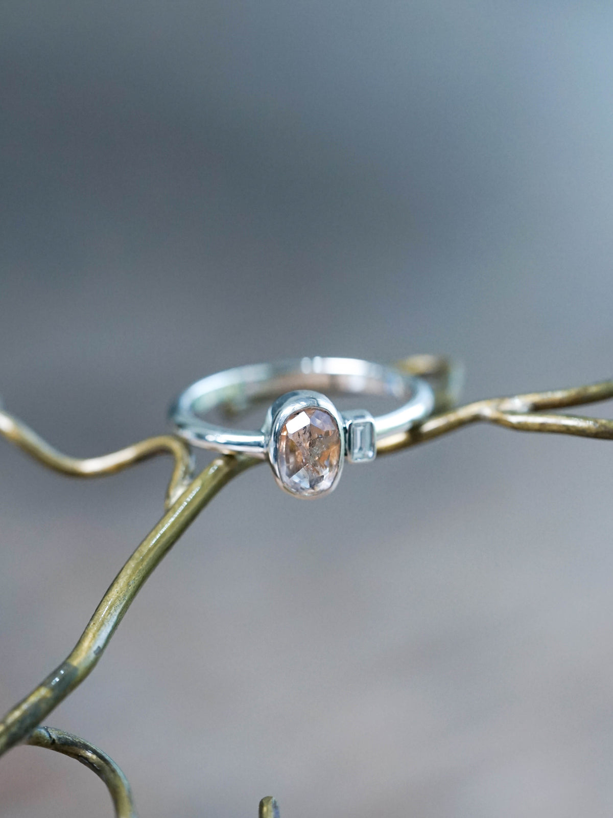 Rose Cut Montana Sapphire and Diamond Ring