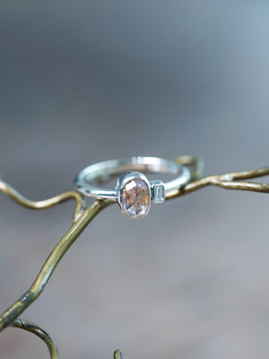 Rose Cut Montana Sapphire and Diamond Ring