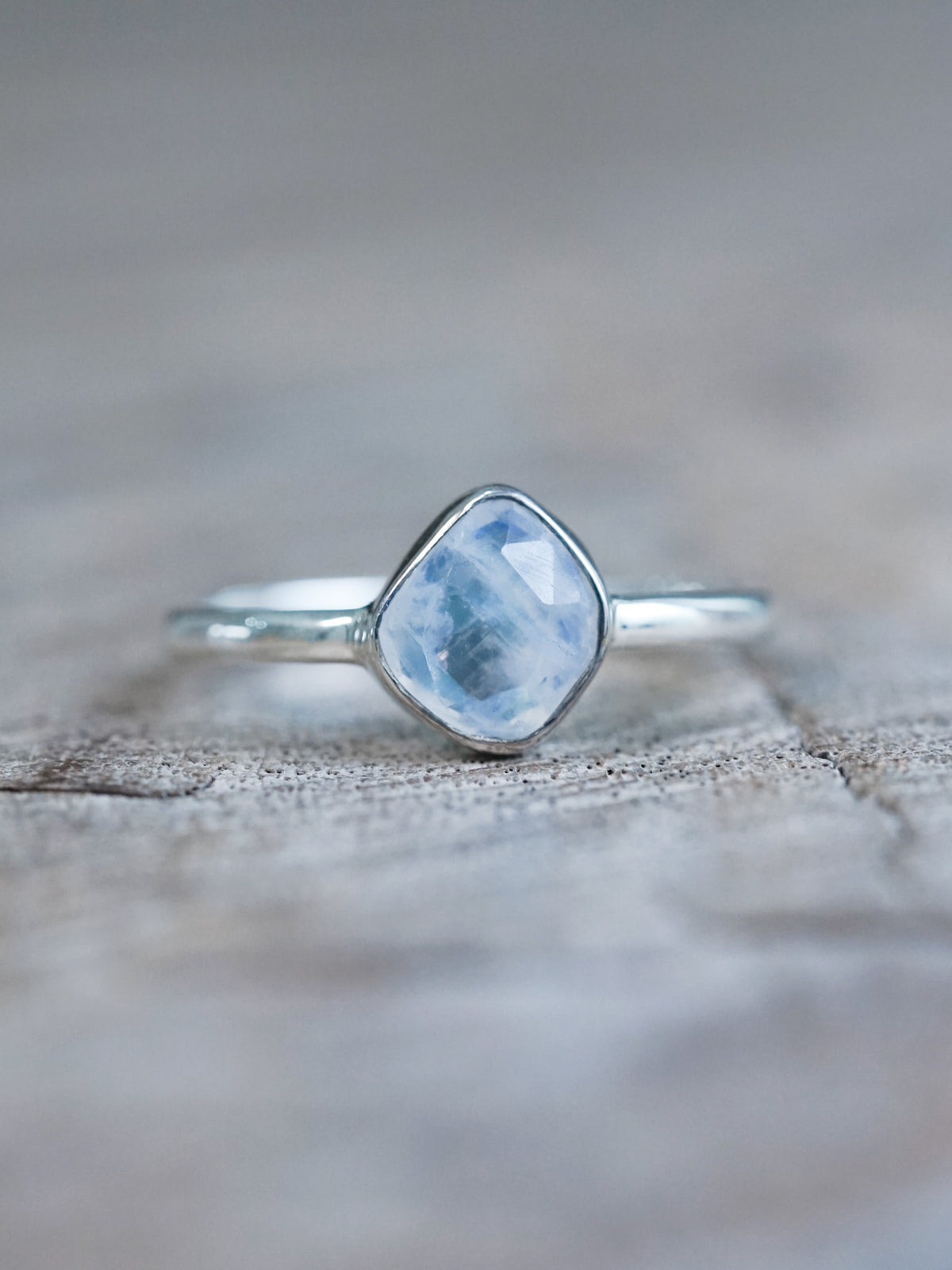 Rose Cut Moonstone Ring in Silver