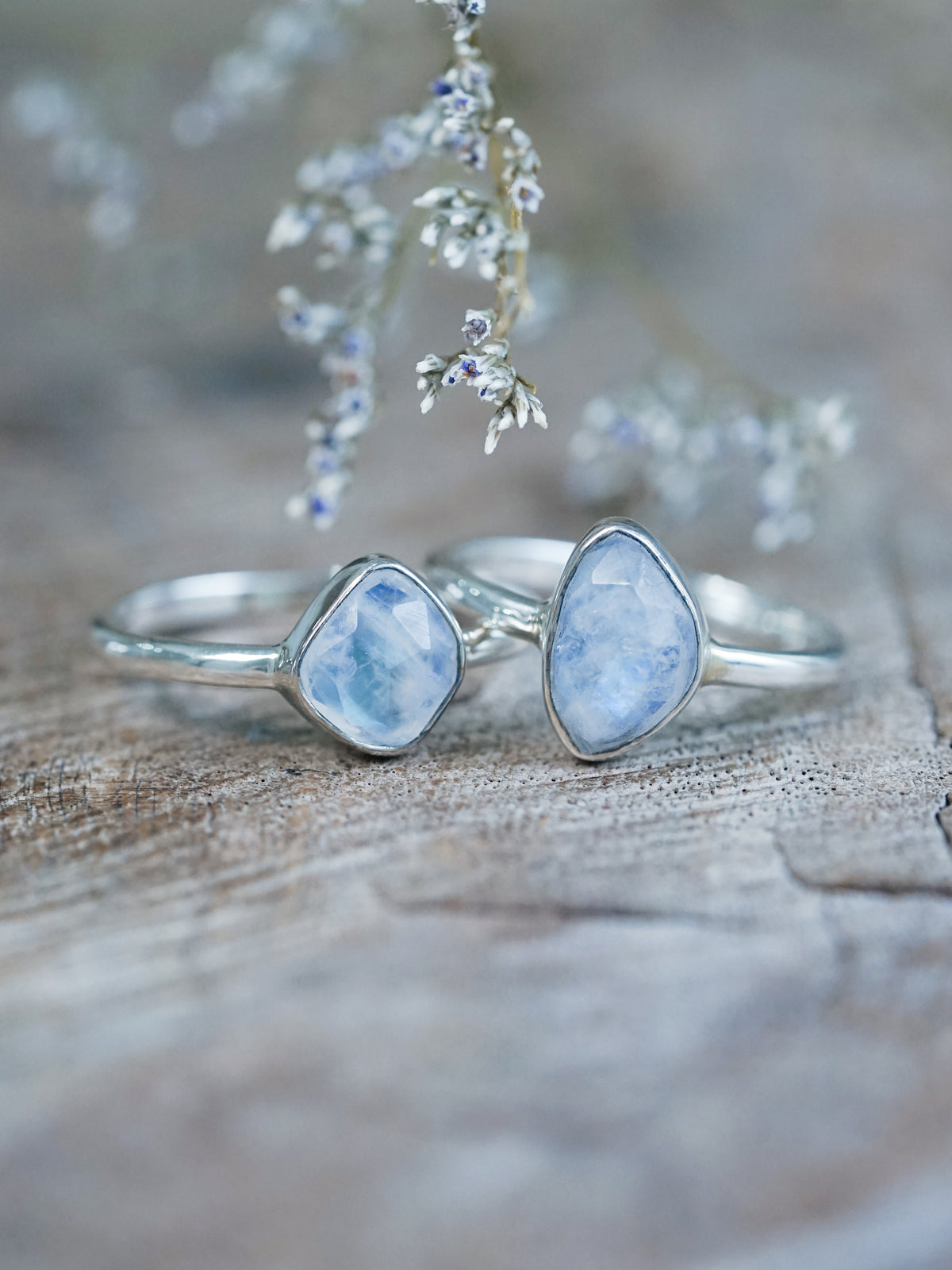Rose Cut Moonstone Ring in Silver