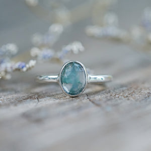 Rose Cut Oval Moss Agate Ring