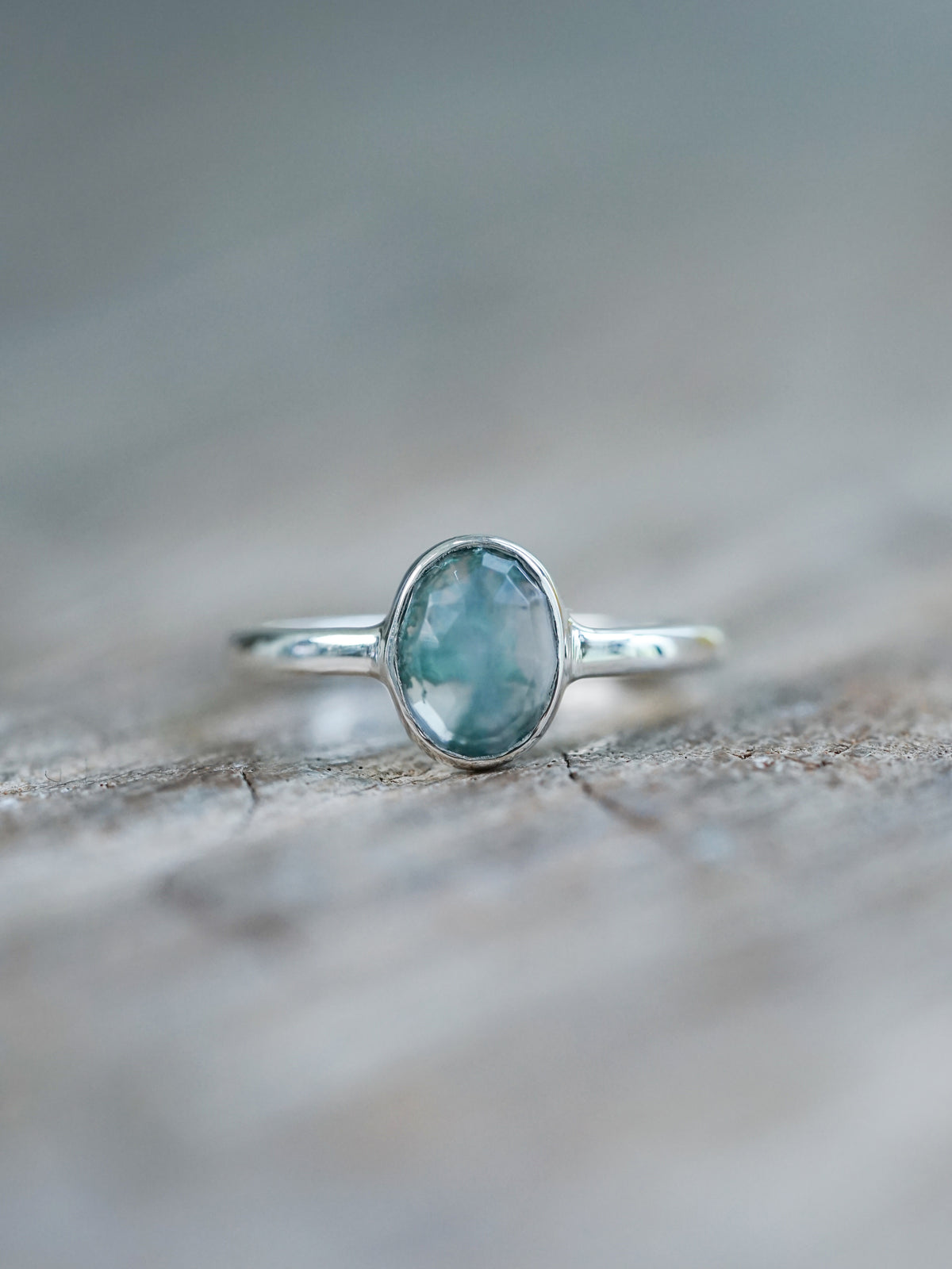 Rose Cut Oval Moss Agate Ring
