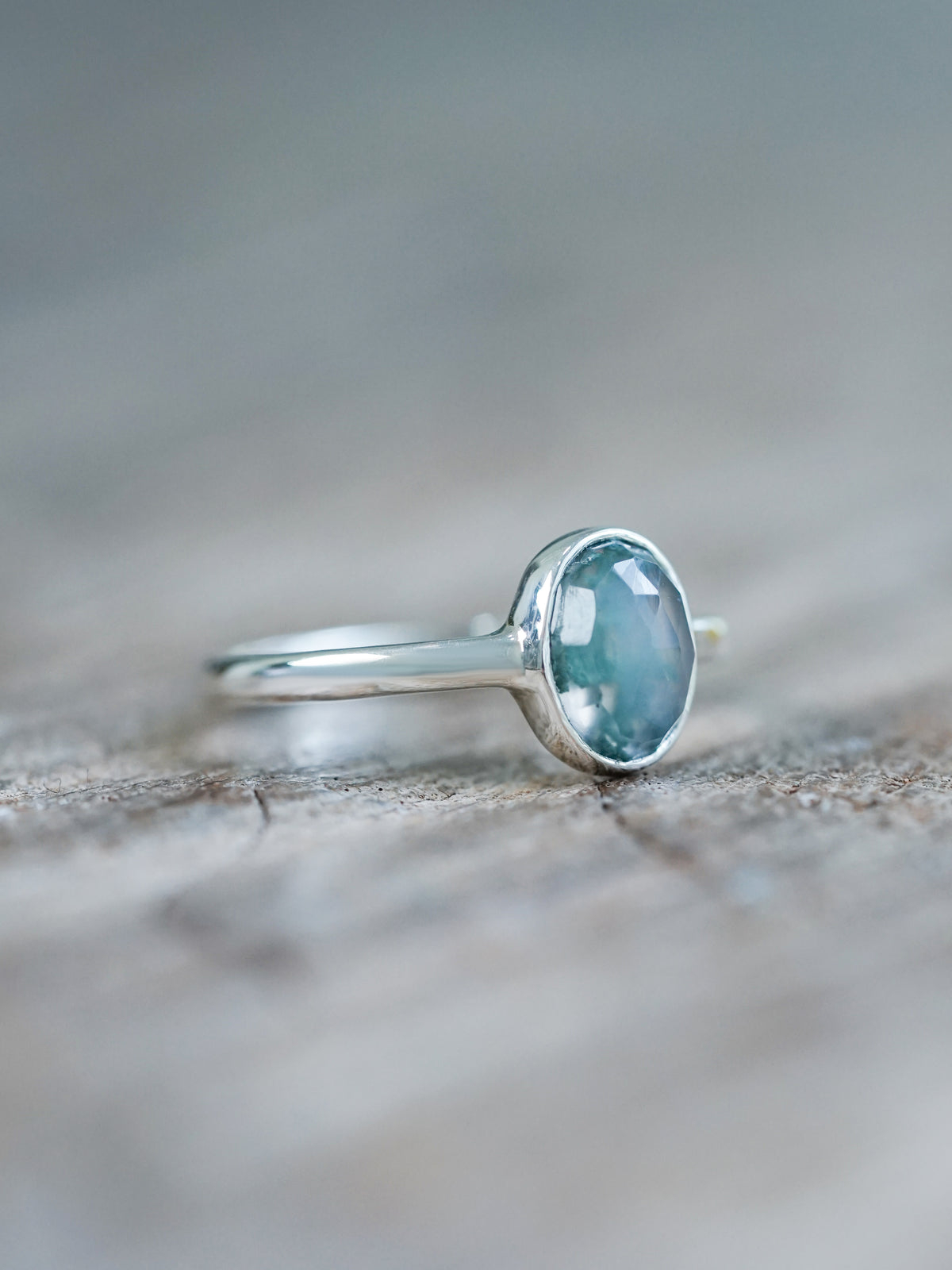 Rose Cut Oval Moss Agate Ring