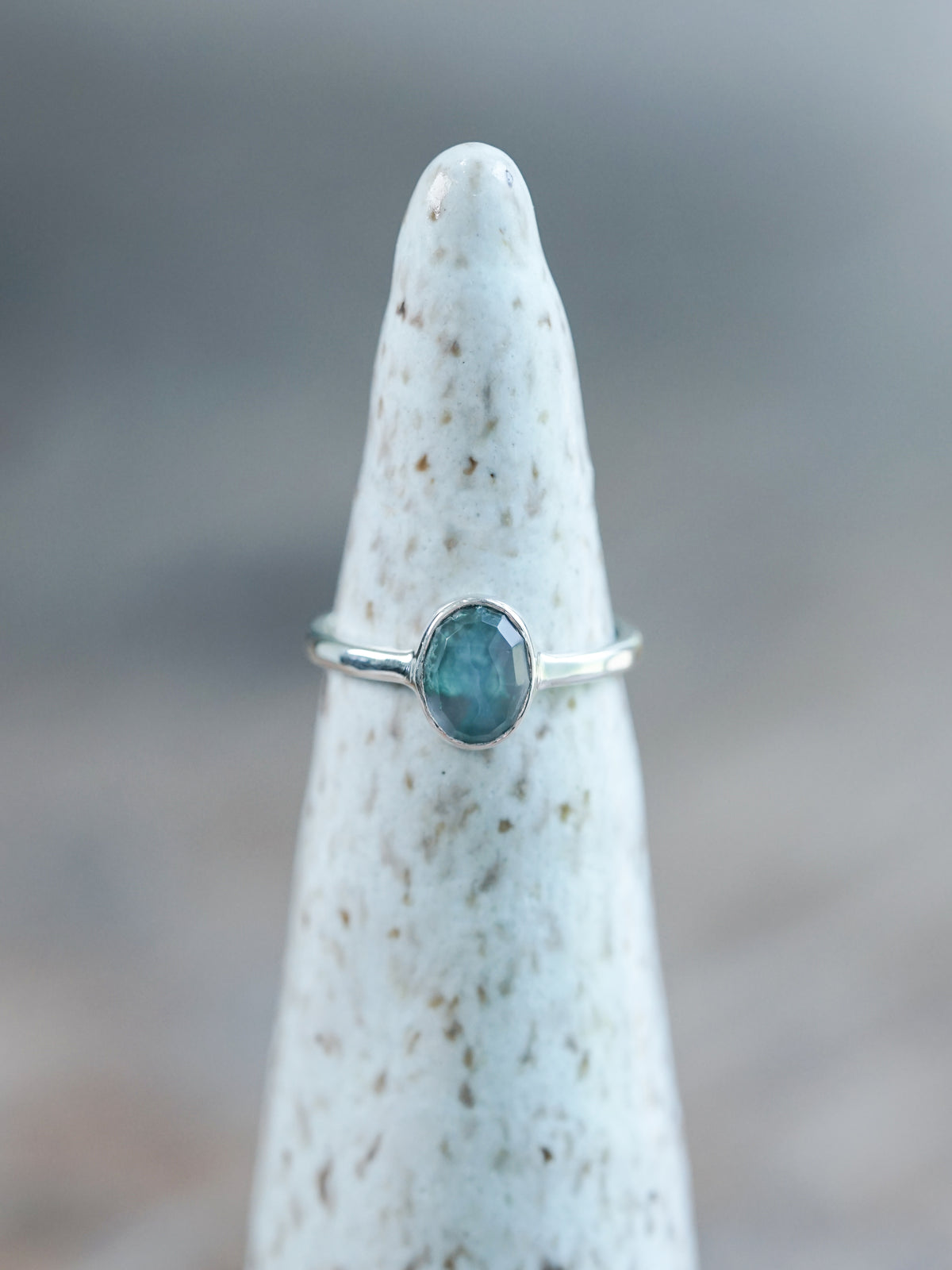 Rose Cut Oval Moss Agate Ring