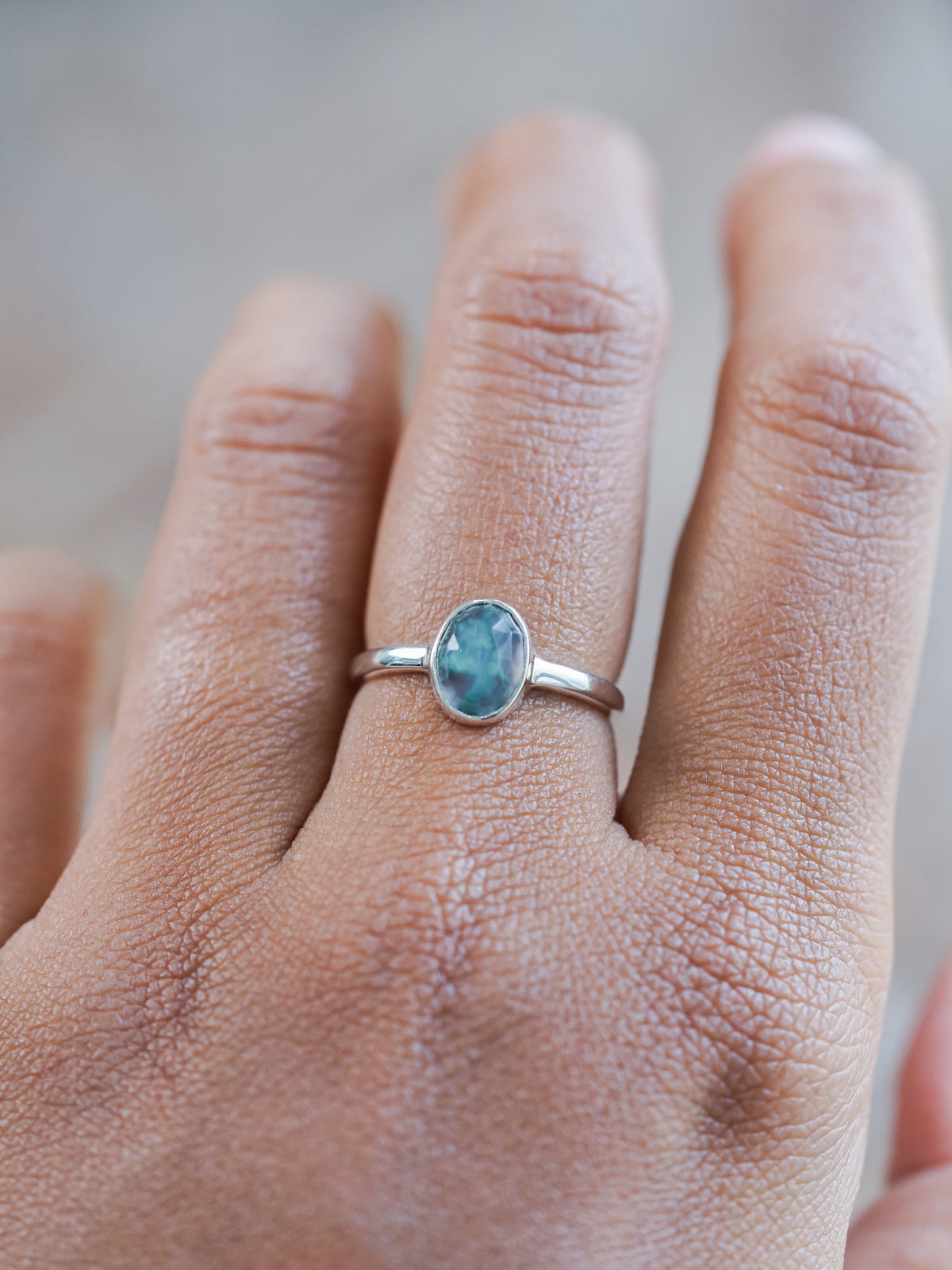 Rose Cut Oval Moss Agate Ring