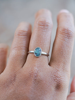 Rose Cut Oval Moss Agate Ring