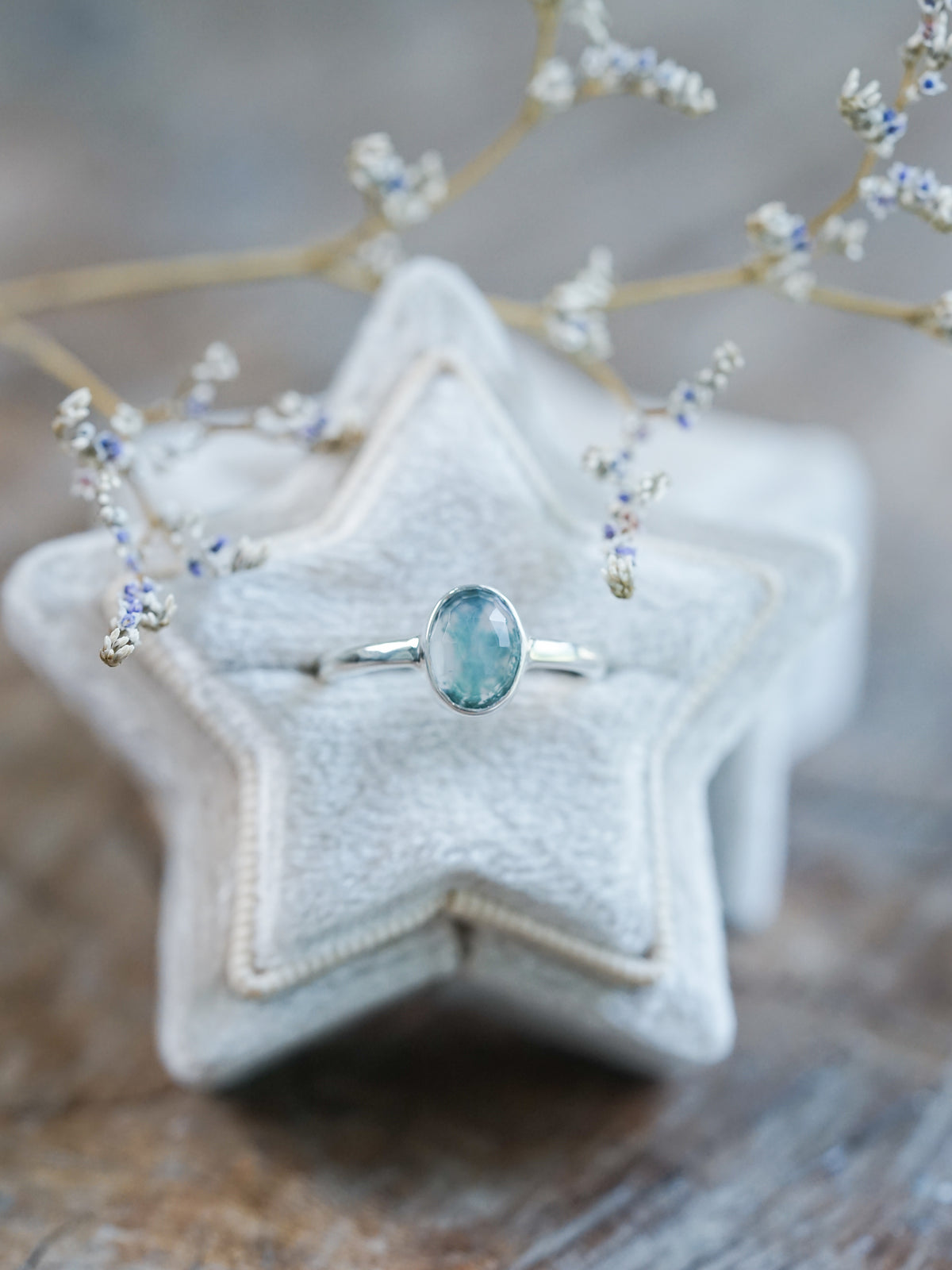 Rose Cut Oval Moss Agate Ring