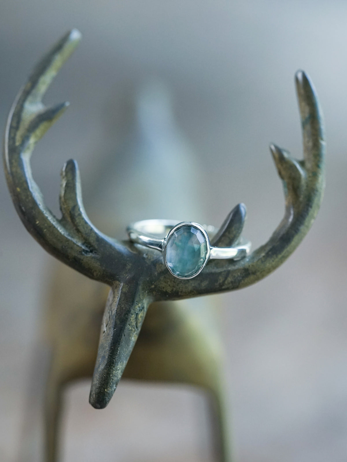Rose Cut Oval Moss Agate Ring