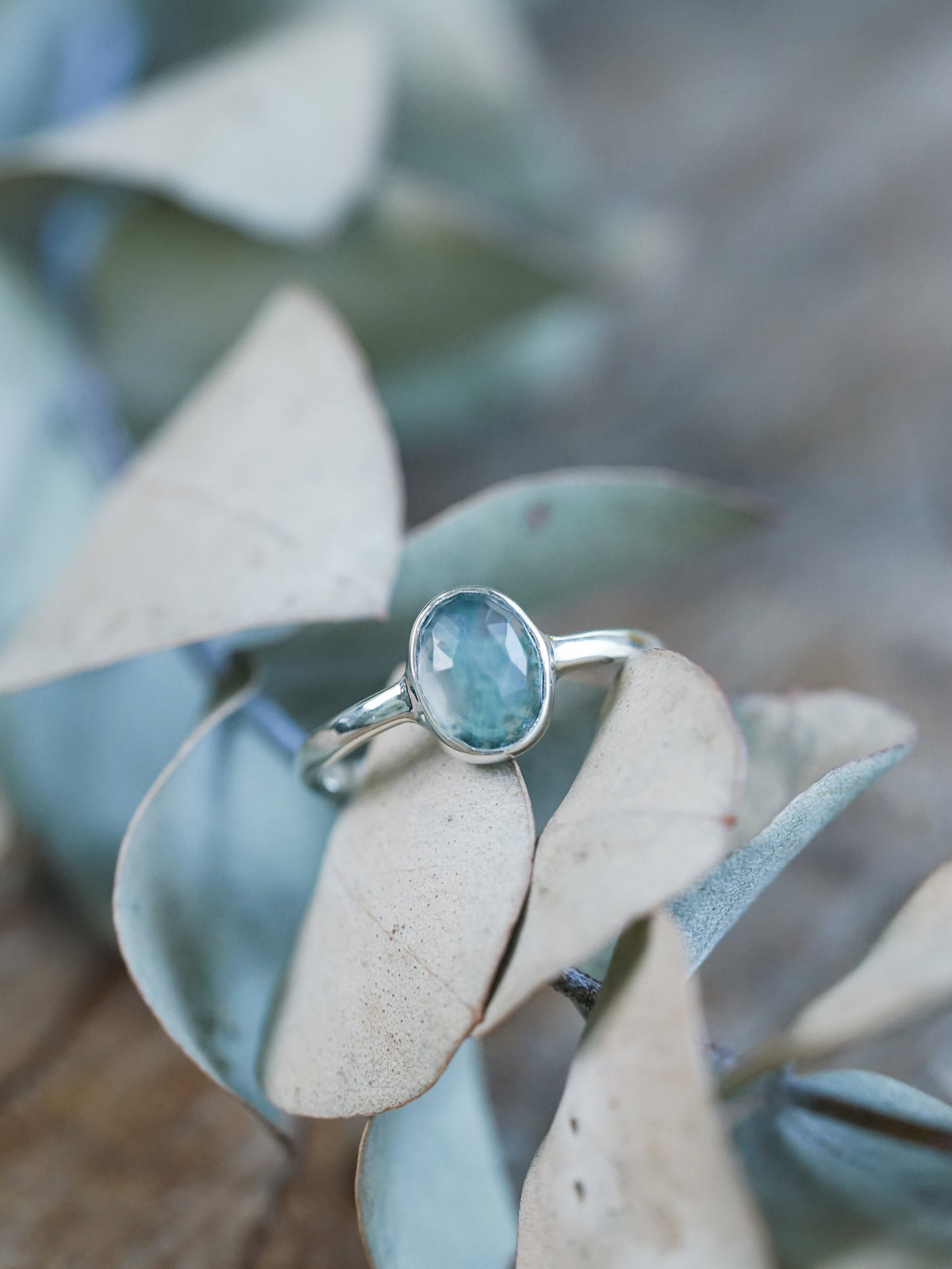 Rose Cut Oval Moss Agate Ring