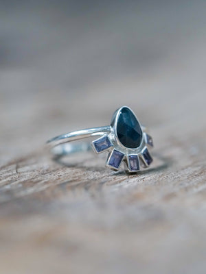 Rose Cut Pear and Purple Sapphire Ring - size 8.5