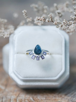 Rose Cut Pear and Purple Sapphire Ring - size 8.5