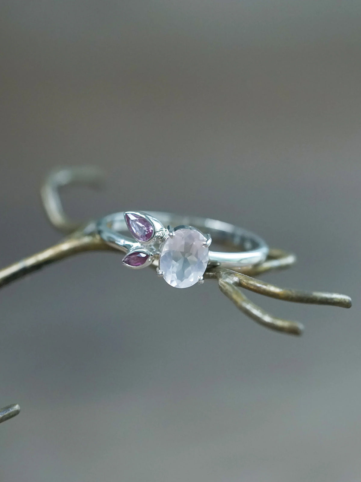 Rose Quartz, Ruby and Pink Sapphire Ring