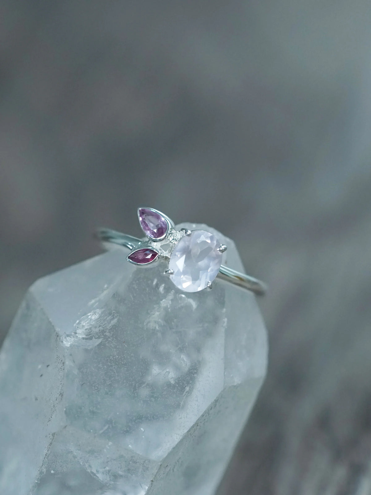 Rose Quartz, Ruby and Pink Sapphire Ring