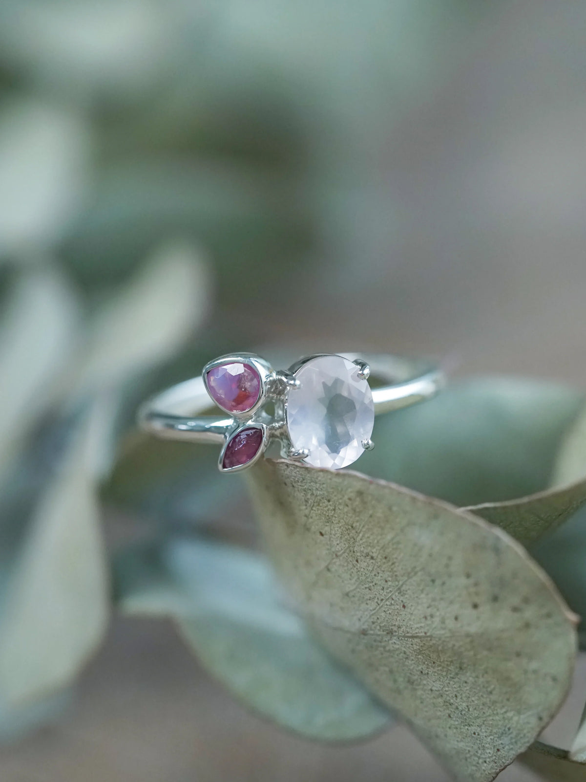 Rose Quartz, Ruby and Pink Sapphire Ring