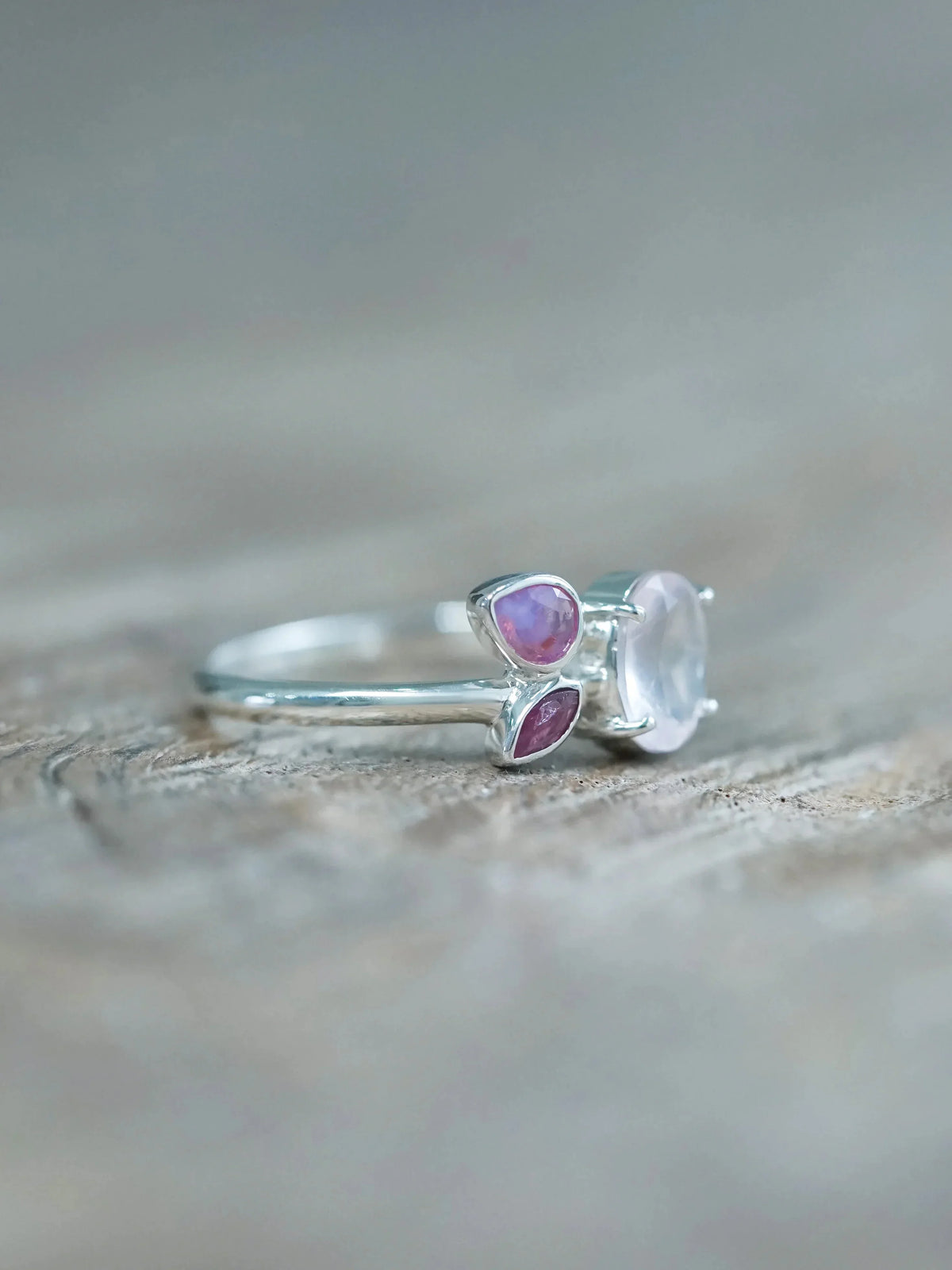 Rose Quartz, Ruby and Pink Sapphire Ring