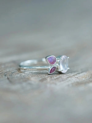 Rose Quartz, Ruby and Pink Sapphire Ring