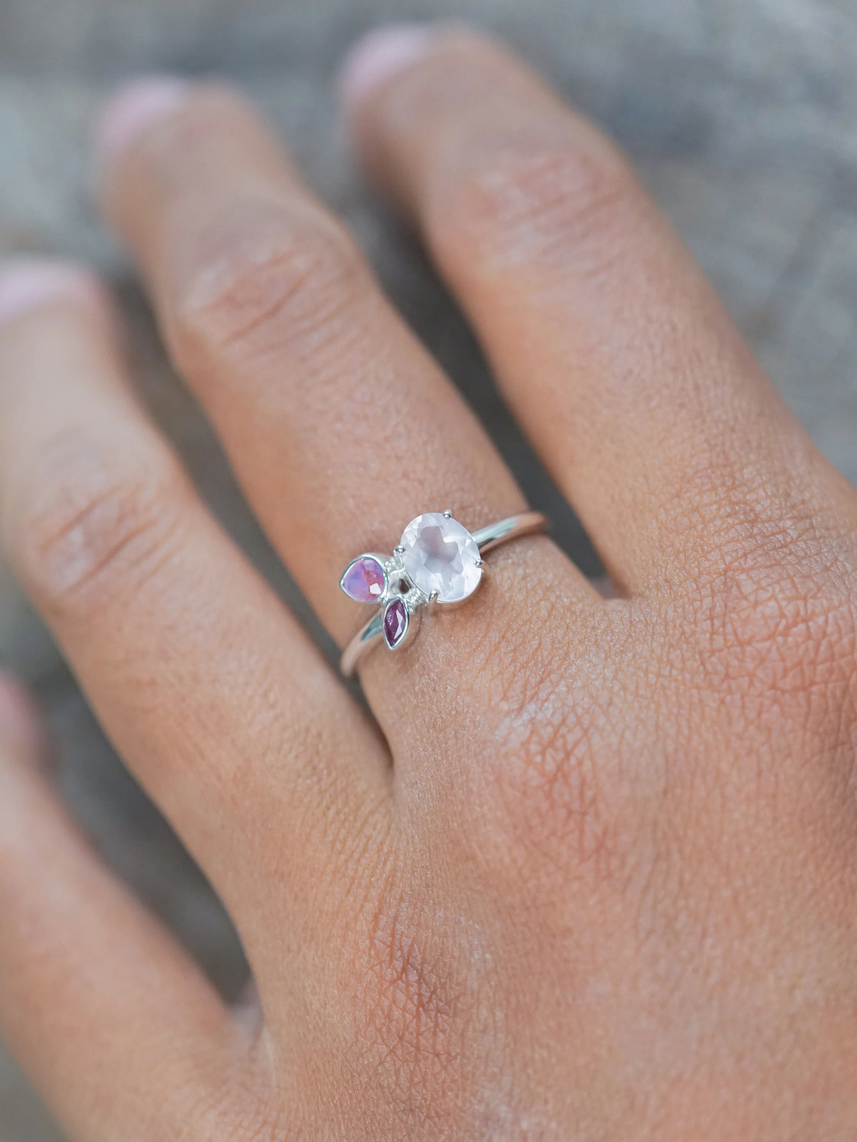 Rose Quartz, Ruby and Pink Sapphire Ring