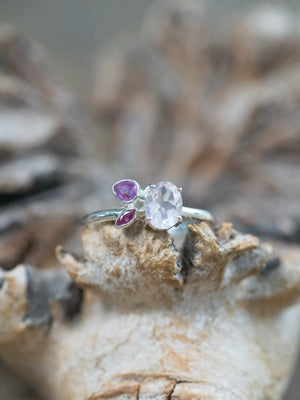 Rose Quartz, Ruby and Pink Sapphire Ring