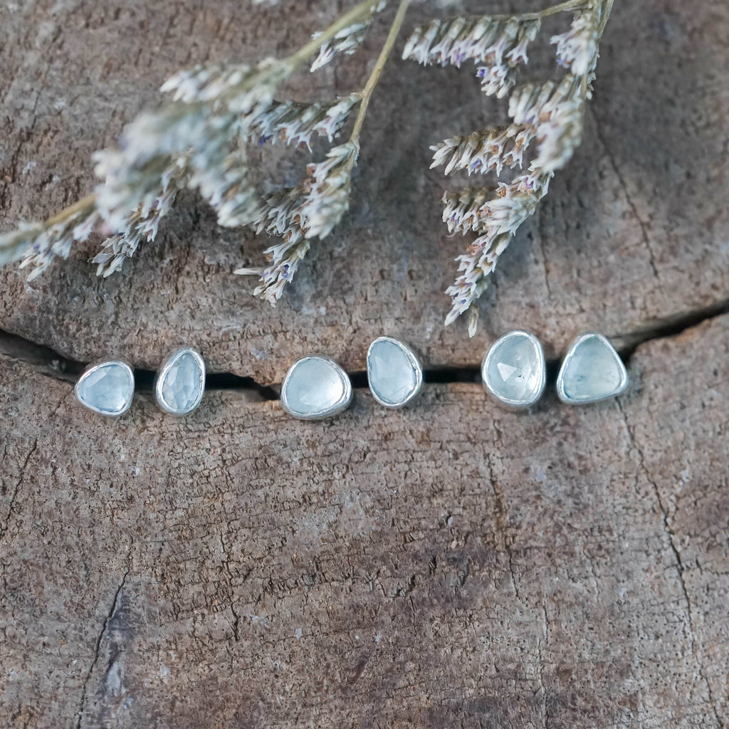 Rose Cut Blue Sapphire Stud Earrings