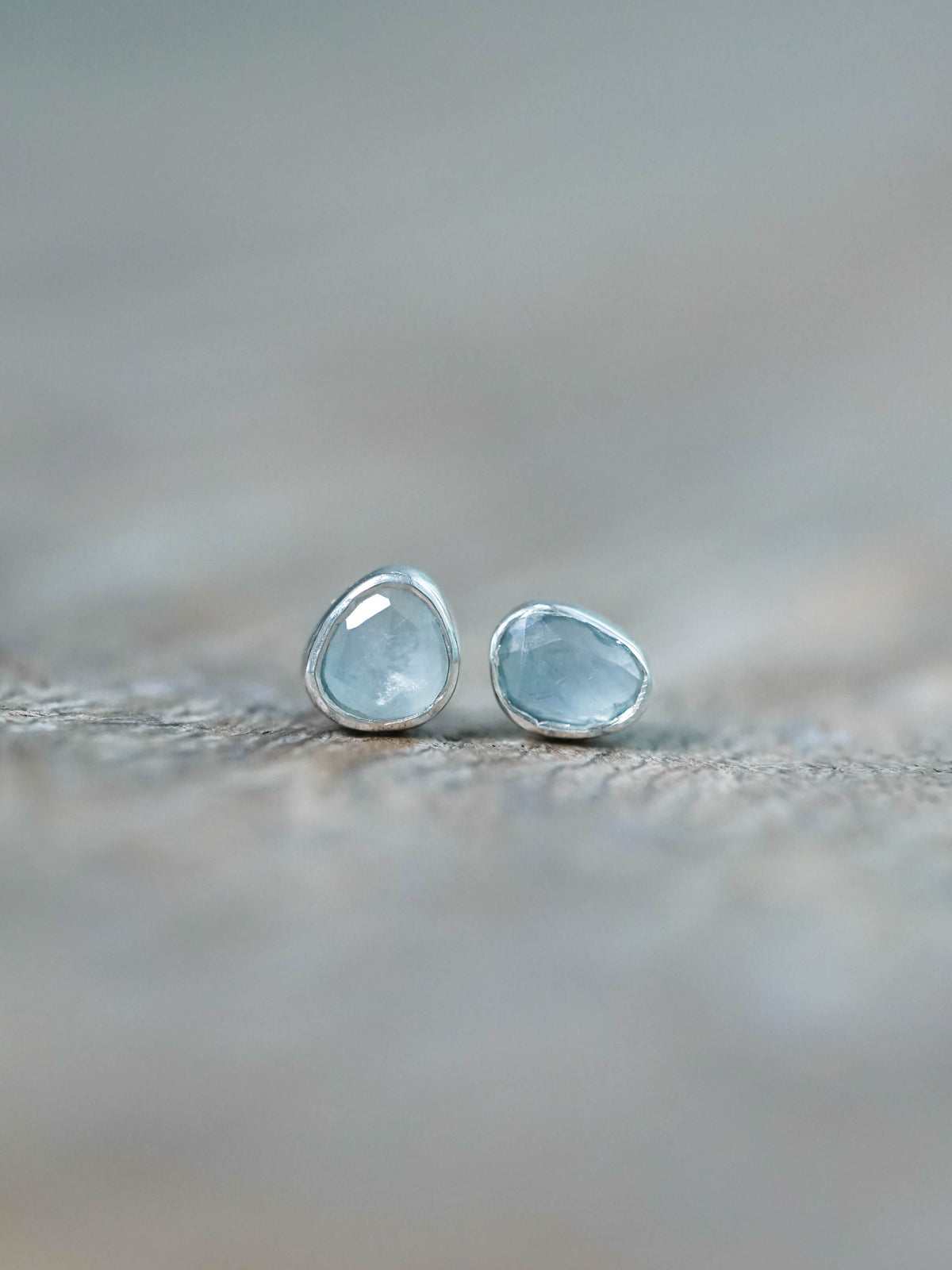 Rose Cut Blue Sapphire Stud Earrings Silver
