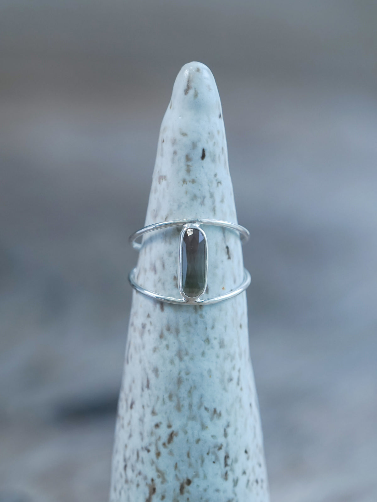 Rose Cut Double Band Watermelon Tourmaline Ring - US size 9 in Recycled sterling silver