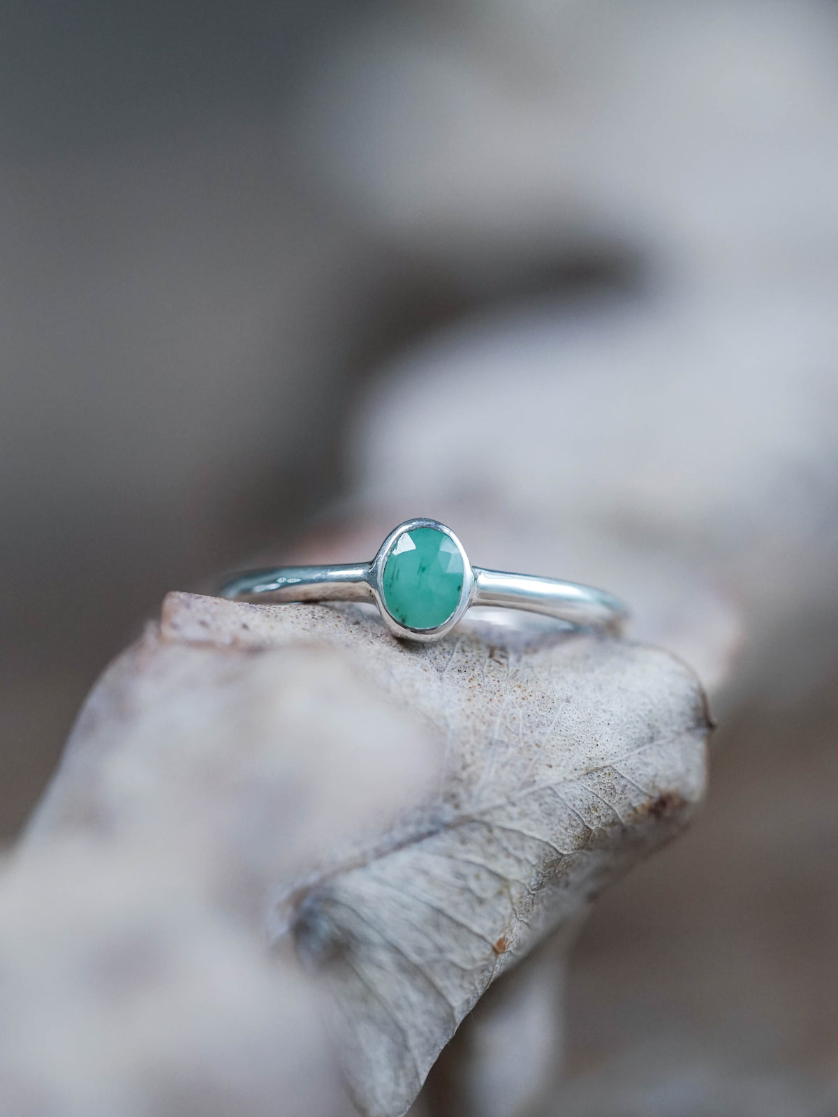 Rose Cut Emerald Ring in Sterling Silver