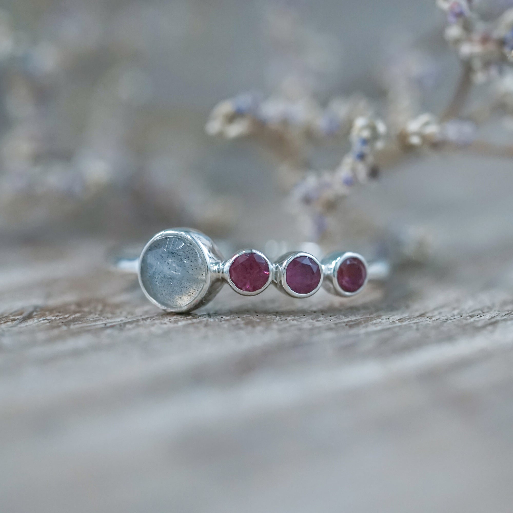 Rose Cut Labradorite and Garnet Ring