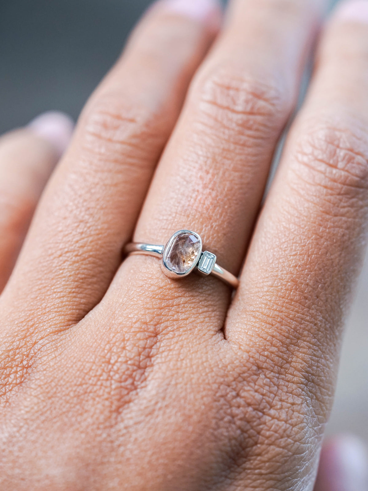 Rose Cut Montana Sapphire and Diamond Engagement Ring