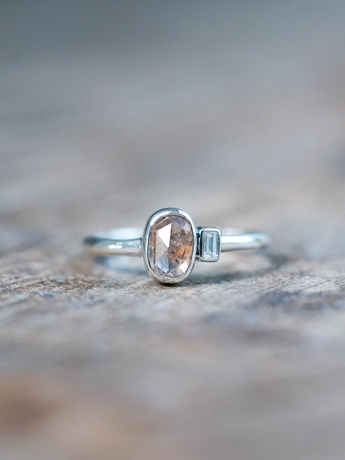 Rose Cut Montana Sapphire and Diamond Ring in Silver