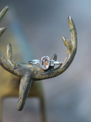 Rose Cut Montana Sapphire and Diamond Ring in Silver for engagement