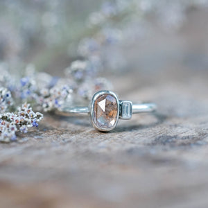 Rose Cut Montana Sapphire and Diamond Ring in Sterling Silver