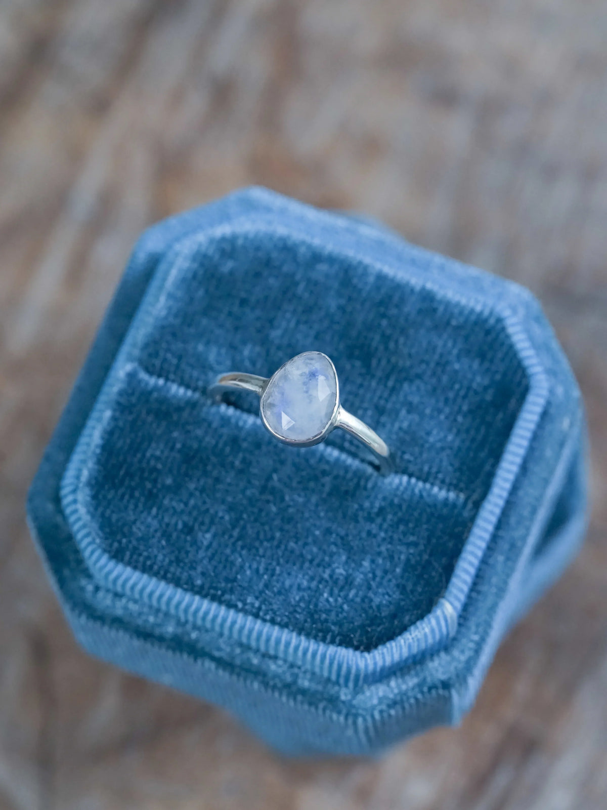 Rose Cut Moonstone Ring in Silver