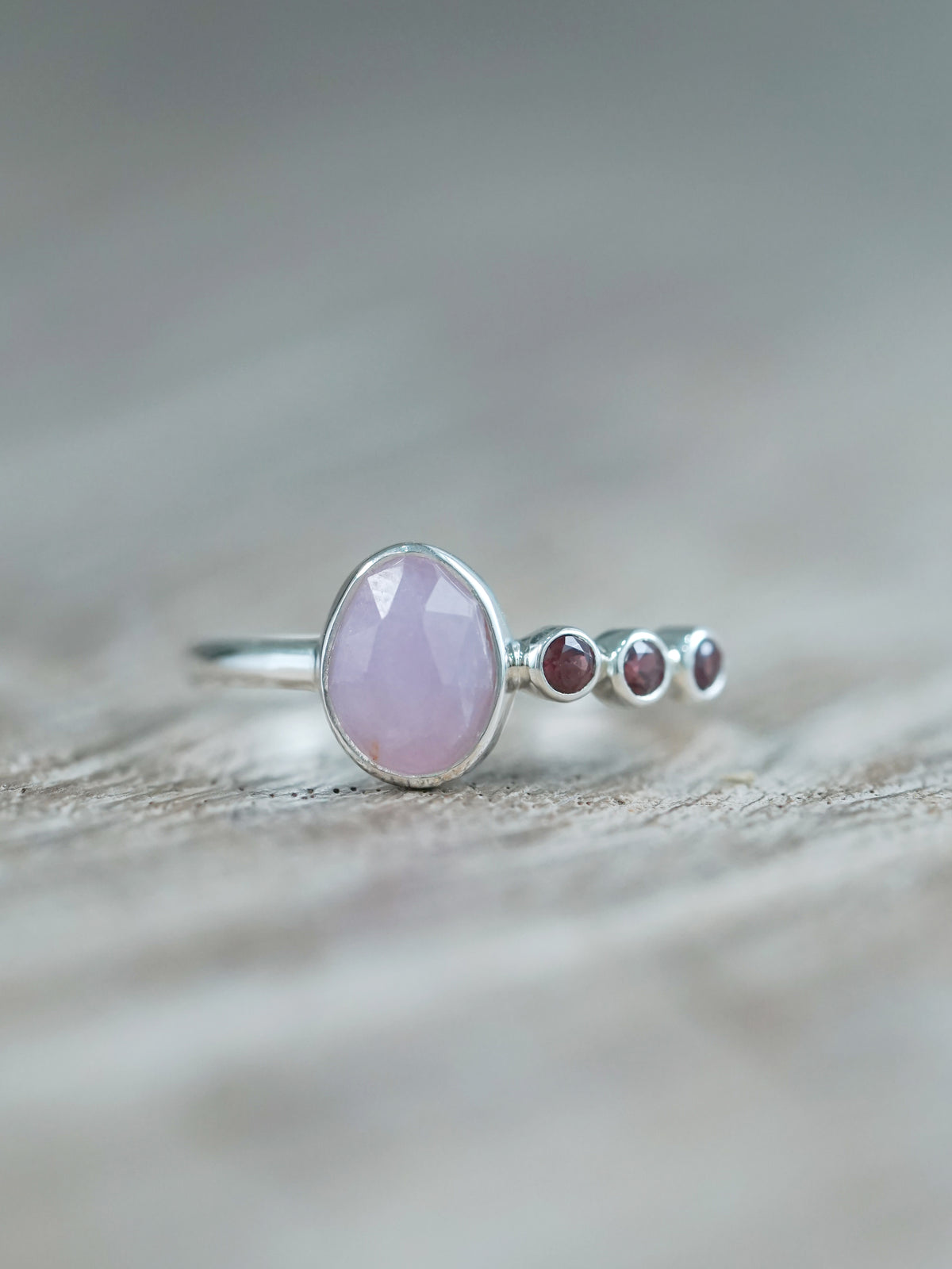 Rose Cut Pink Sapphire and Garnet Ring in sterling silver