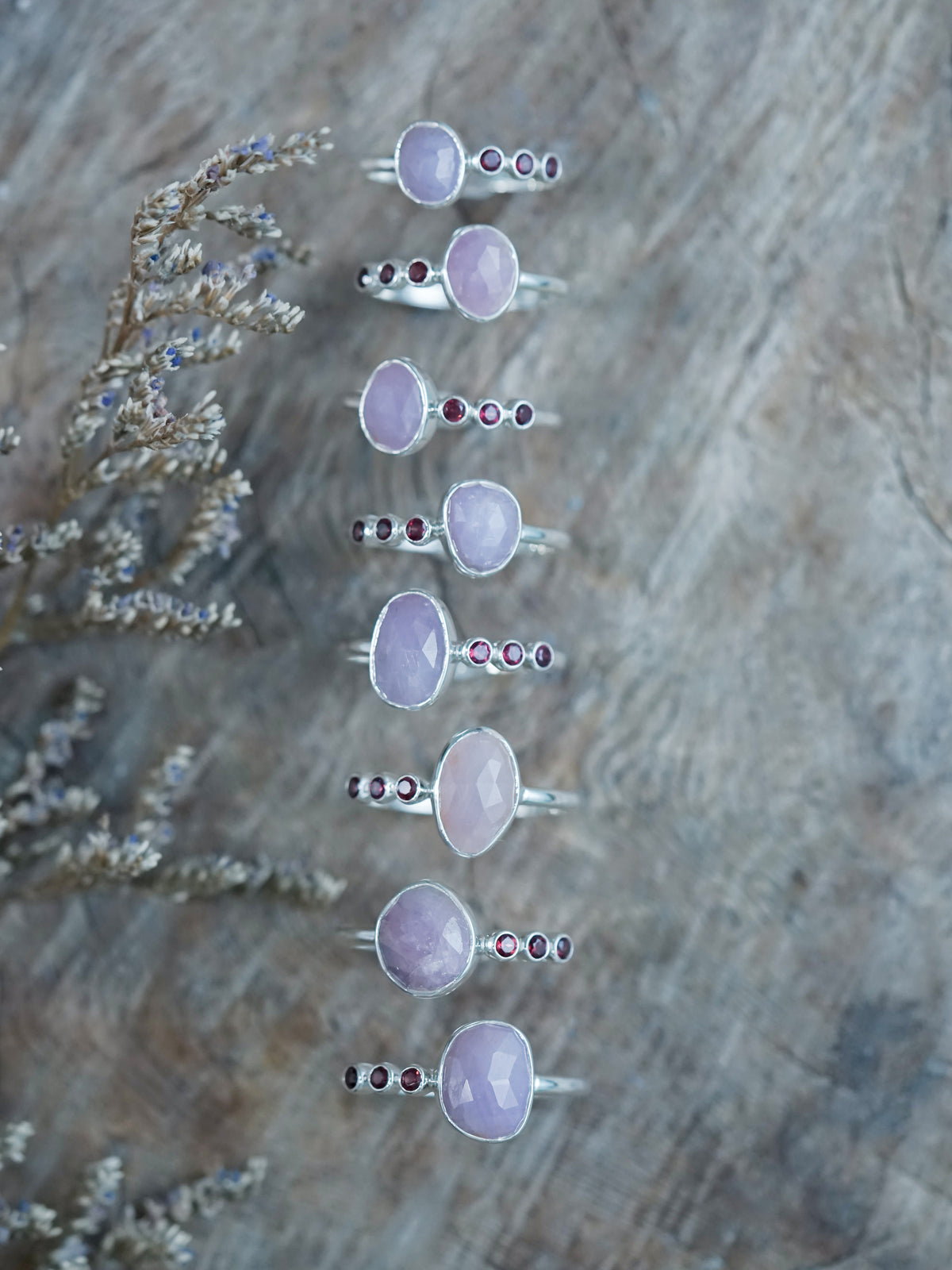 Rose Cut Sapphire and Garnet Rings in sterling silver