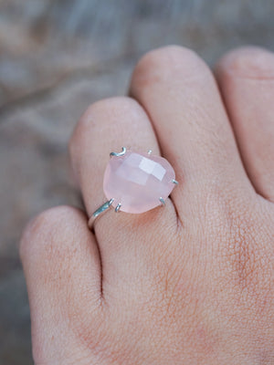 Rose Quartz Engagement Ring in Silver