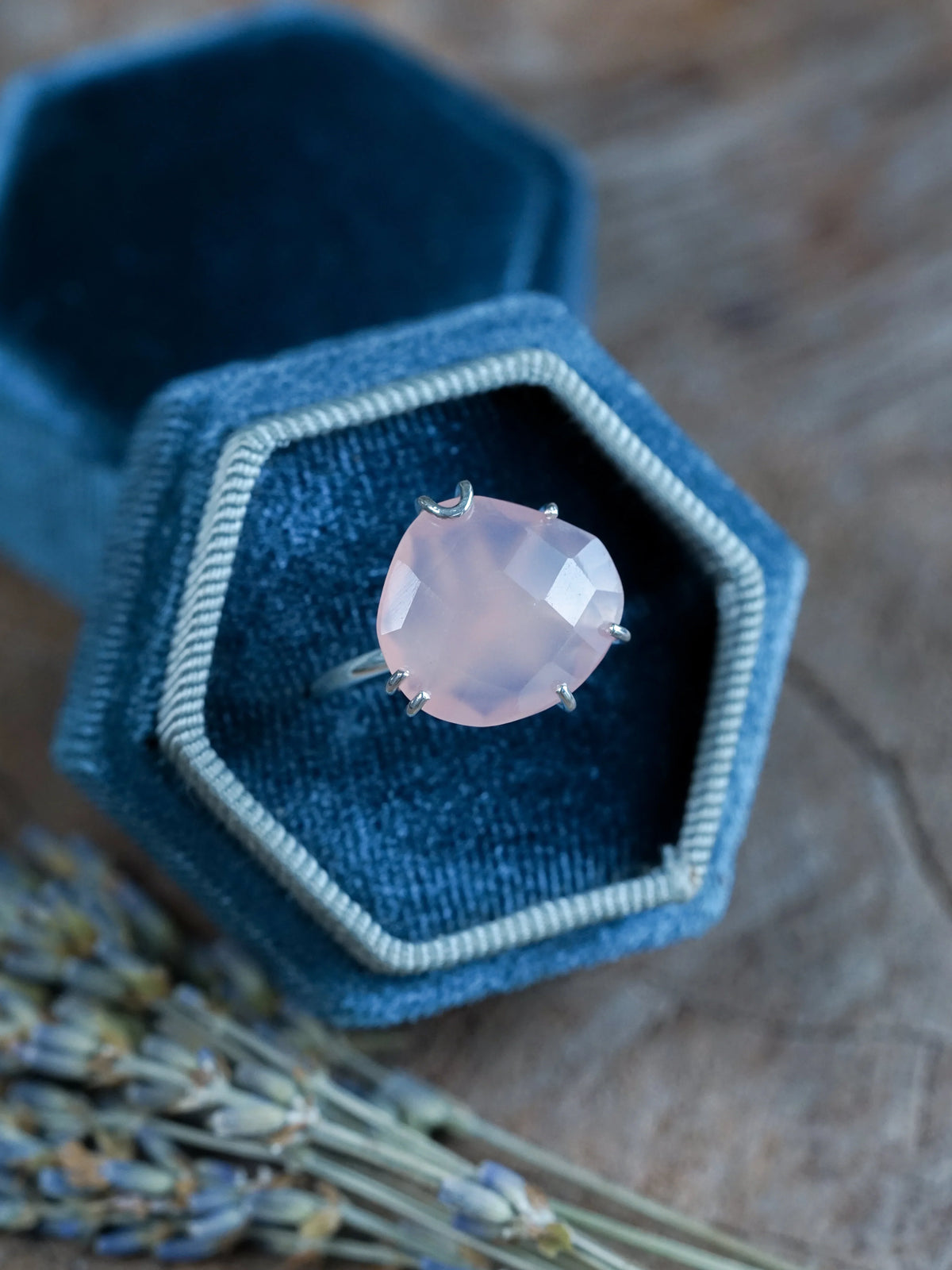 Rose Quartz Engagement Ring in Sterling Silver