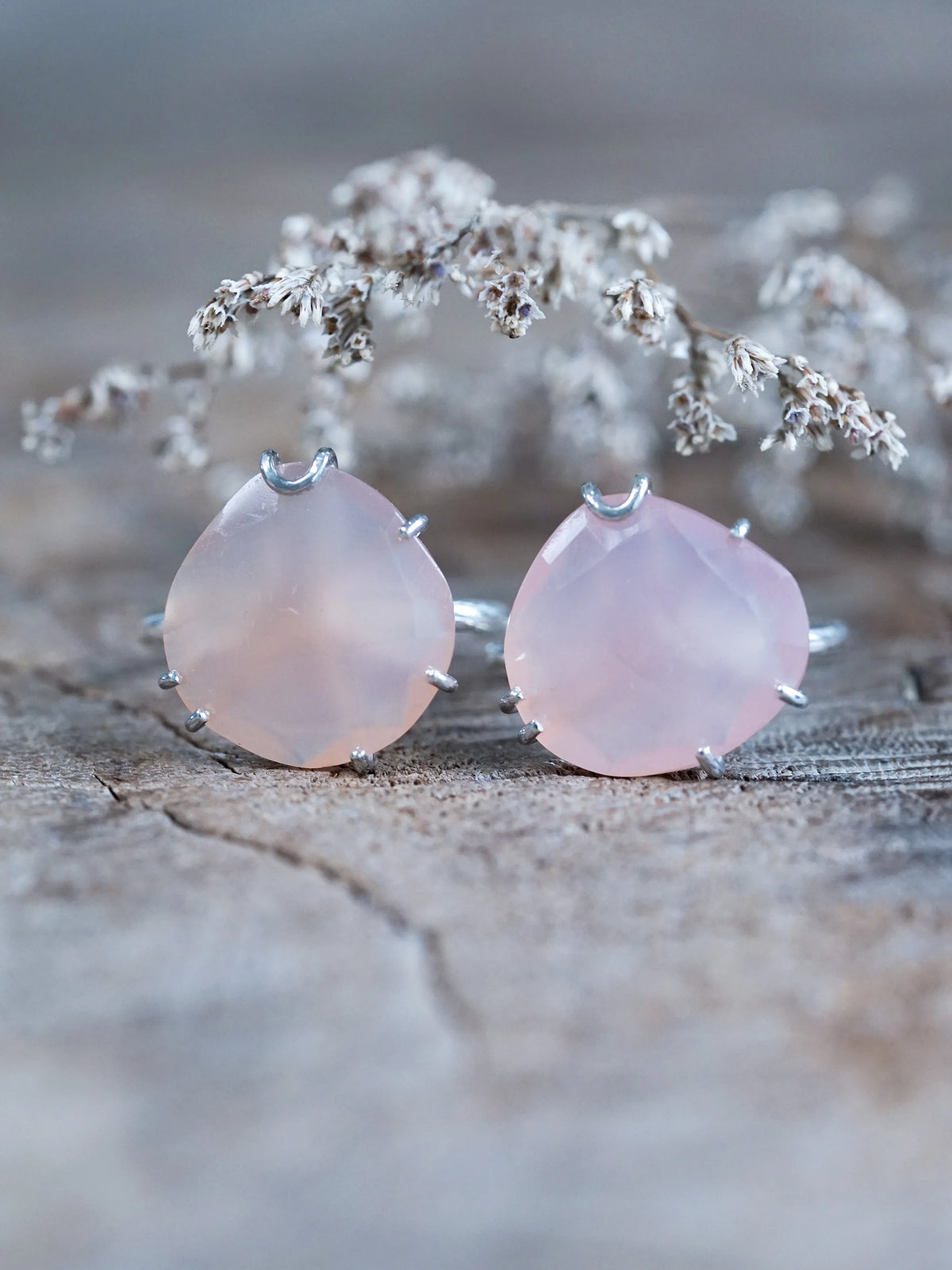 Rose Quartz Engagement Rings in Sterling Silver
