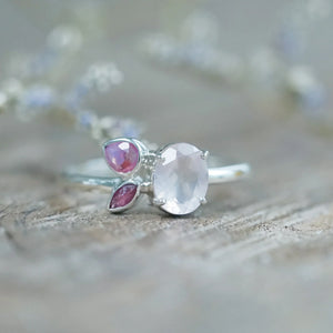 Rose Quartz, Ruby, and Pink Sapphire Ring in Silver