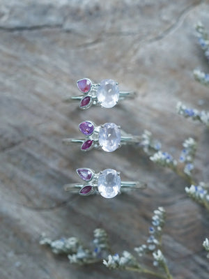 Rose Quartz, Ruby, and Pink Sapphire Rings in Silver